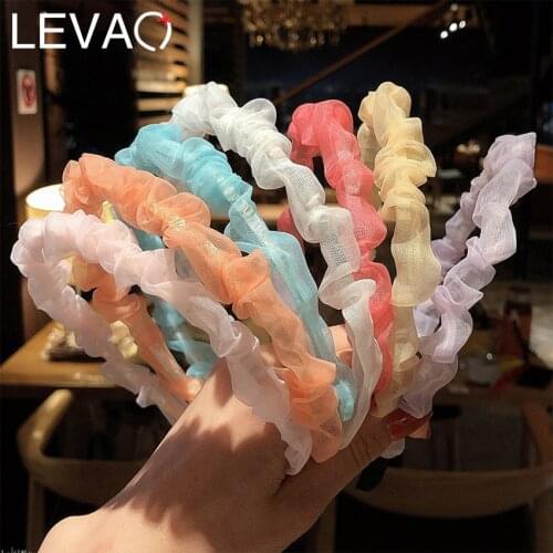 Levao Organza Ruched headband New Mesh Thin Hairband Solid Color Non-Slip Hair Hoop Head Band for Women Girls Hair Accessories
