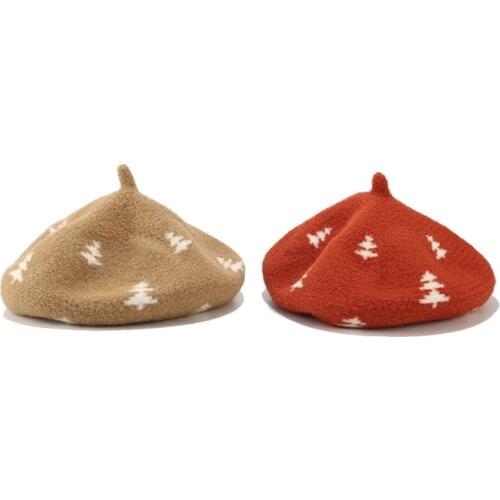 LVYI015 New Girl Printed Wool Beret Cap Lady Adjustable Rope Thick Warm Wool Beret Hat Bonnet Gorros Pumpkin