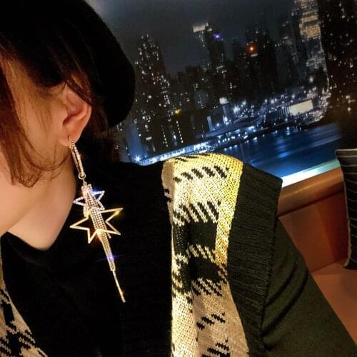 New Arrival Metal Trendy Women Dangle Earrings Pentagram Crystal Tassel Long Style Fashion Korean Style Long Earrings
