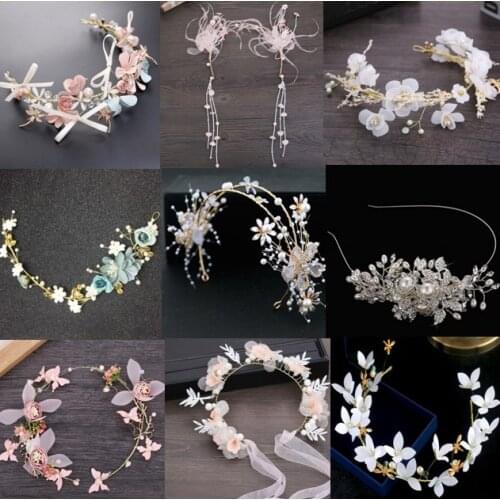 White Red Hairbands Pink Flower leaves wedding jewelry bridal wedding crystal bride headdress Prom Party wedding accessories