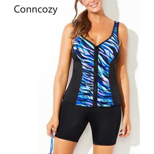 Outdoor Sports Cycling Suit Print Two-piece Swimsuit Women Plus Size Tankini Set Push-up Bathing Suit Beach Swimwear Top+shorts