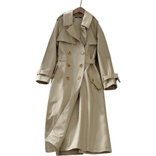 Khaki Long Trench Coat Women 2020 Spring Autumn New Korean Clothes Fashion Slim Double Breasted Windbreaker Women Overcoat H256