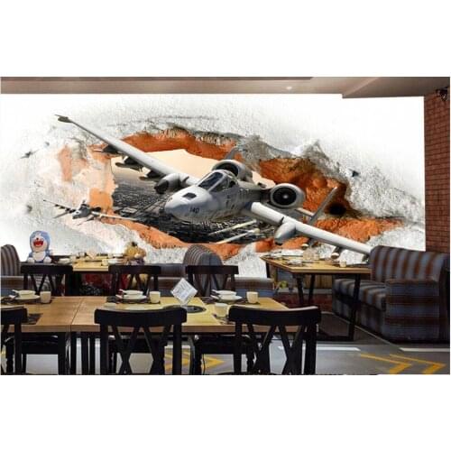 Custom wallpaper 3d wall mural on the wall Fighter missile breaks the wall living room home decor photo wallpaper for walls 3 d