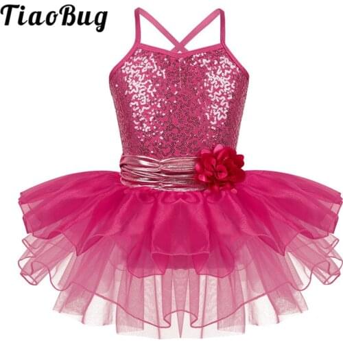 TiaoBug Kids Girls Spaghetti Strap Sequin Professional Ballet Tutu Dress Children Ballet Leotard Stage Performance Dance Costume