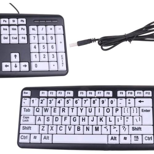 USB Wired PC Computer Game Gaming Keyboard High Contrast Large Print White Keys Black Letter for Old People Elderly Men