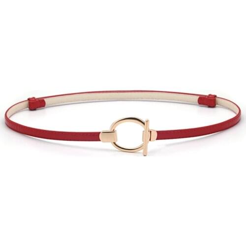 1pc New Gold Buckle Thin Belt for Dress Adjustable PU Leather Women Belt Brown Red White Black Ladies Dress Belt Centure Femme