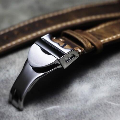 New 20mm 21mm 22mm Men Handmade Genuine Leather Watch Strap Retro Brown Blue Black Crazy Horse Leather Watchband For Casio Watch