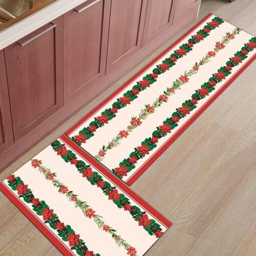 Christmas Flower Kitchen Mat Entrance Doormat Christmas Home Decoration Living Room Carpet Bathroom Anti-slip Rug