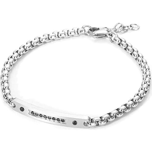 Runda Stainless Steel Chain Bracelet Homme Men Women Zircon Stone Jewelry Gift Pulsera Hombre Great Gifts