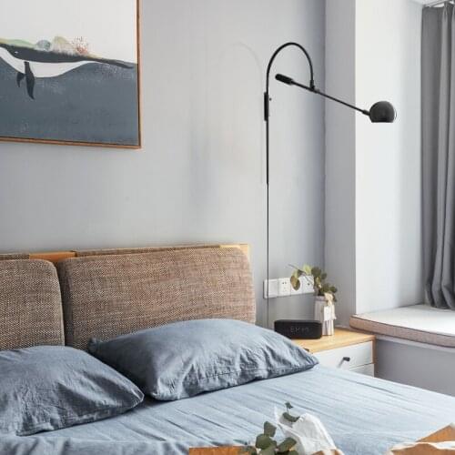 Nordic Classic adjustable modern industrial Long swing arm black wall lamp sconce vintage E27 lights for Bathroom bedroom foyer