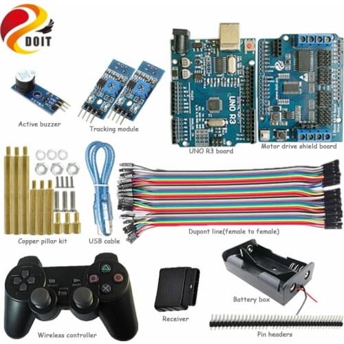 DOIT UNO Starter Kit for Arduino Project with PS2 Controller, UNO Board, Motor Drive Shield Board, Tracking Module for DIY