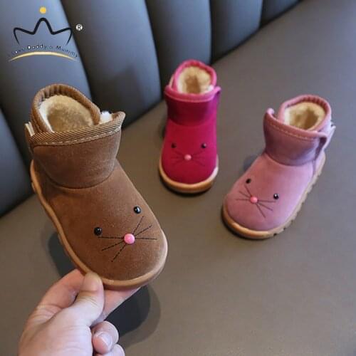 Thinck Warm Winter Boots Cute Cartoon Cat Non-Slip Girls Boots Winter Kids Shoes Waterproof Suede Children Snow Booties