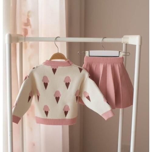 Baby Girls Clothing Set Ice Cream Knitting Kids Cotton Clothes Children Outfits Shirt + skirt 2 pcs Sweater Suit Girls Costume
