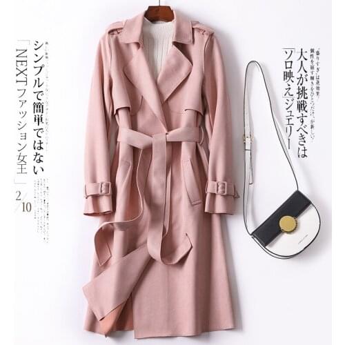 Spring Windbreaker Womens Middle Long 2021 New British Style Spring and Autumn Popular Coat Womens Over Knee Net Infrared Set