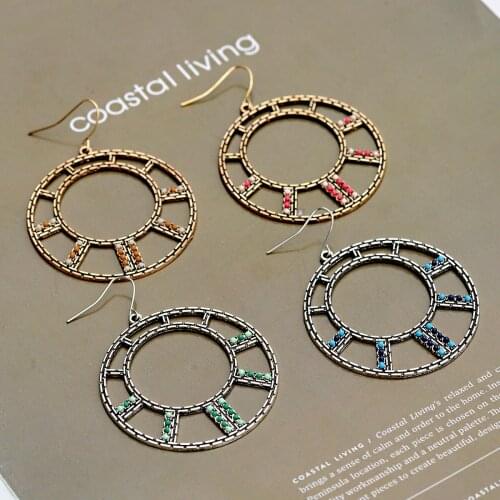 Vintage Ethnic New Big Round Bronze Earrings Set For Women Bohemian Flower Tassel Geometric Water Drop Earrings Jewelry