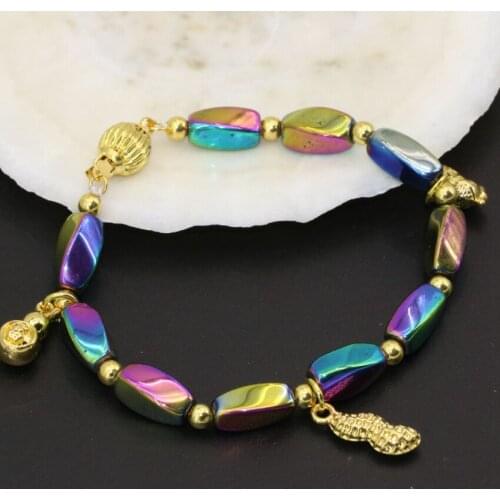High quality 6*13mm multicolor strand bracelets twist tube barrel hematite beads gold-color spacer jewelry making 7.5inch B2718