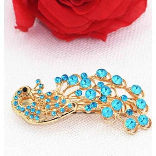 3 Colors Fashion Retro Lady Girls Full Colorful Crystal Rhinestone Peacock Barrette Hairpin Hair Clip Accessories Fine Jewels