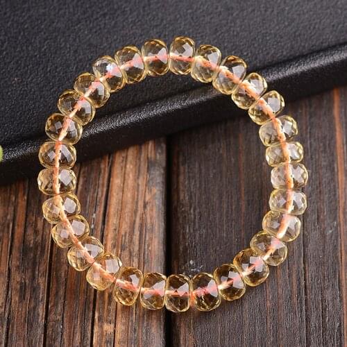 Yellow citrine roundel faceted 6mm bracelet 7.5inch FPPJ wholesale beads nature