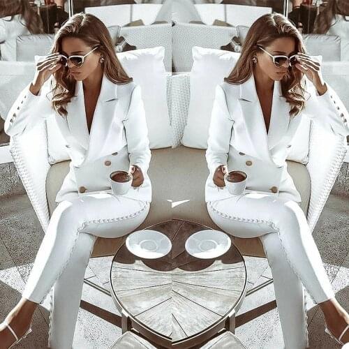 Spring White Women Suits 2021 Slim Fit Double Breasted Peaked Lapel Jacket With Pants 2 Pieces Set Mother Of Bride Custom Made