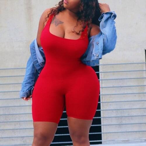 2020 Summer Casual Womens Jumpsuit Solid Color Sleeveless Square Neck Rompers Stretch Comfort Sports Playsuit Fashion Rompers
