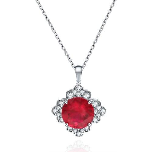 100% 18K white gold 1.5CT red corundum niche design necklace