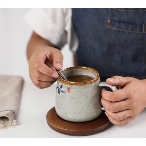 380Ml Ceramic Japanese Retro Ceramic Cup Oatmeal Breakfast Cup Milk Cup Coffee Cup Large Capacity Hand-Painted Mug Couple Cup