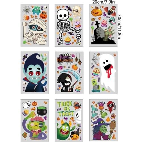 50LB Halloween Window Clings Horror Skull Pumpkin Decorations Static Decals for Window Glass Wall Sticker Party Supplies