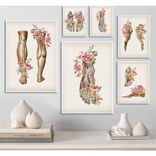 Skeletal Muscle Anatomy Art Canvas Painting Floral Foot Bone Medical Poster Print Education Hospital Picture Modern Decoration