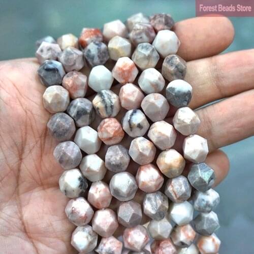 Faceted Pink Zebra Jaspers Spacers Loose Beads Natural Stone for Jewelry Making DIY Charms Bracelet Necklace 15" Strand 6 8 10MM