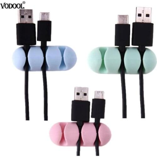 2Pcs Office Desk Cable Organizer Adhesive Silicone Wire Lead USB Charger Cord Winder Home Table Storage Holder Accessory Supply
