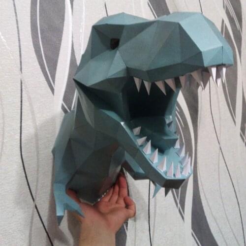 DIY Home Decoration Tyrannosaur Dinosaur Head Paper Model Puzzles Toy Animal for Restaurants Bar Waterproof Educational Model