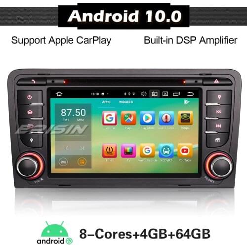 ERISIN 8147 Android 10.0 7" Wifi 4G GPS Sat Nav BT DSP CarPlay DVB-T/T2 OBD 8-Core DAB+ Car Stereo for Audi A3 S3 RS3 RNSE-PU