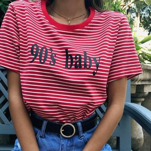 Vintage Stripped T Shirt New Fashion Clothes For Women Summer Tops Letter 90s Baby Printed Tshirt Harajuku Streetwear