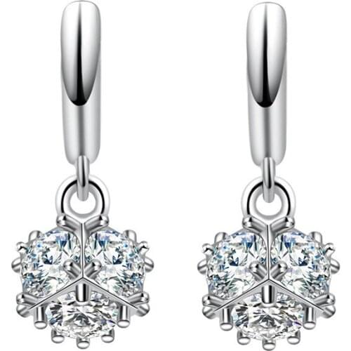 Hot Sale Design New Fashion Shiny Crystal 925 Sterling Silver Drop Earrings for Women Girls Jewelry Promotion Gift