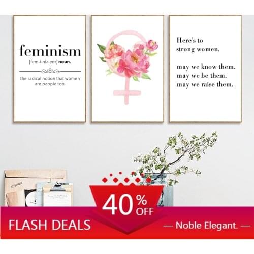 Canvas Painting Feminist Girl Power Inspirational Quote Art Prints And Poster Floral Feminism Female Sign Art Girls Home Decor