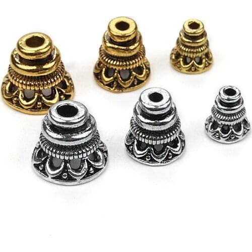 10pcs Antique gold Color Silver Color Necklace Cord Caps Engraved Cone Beads Caps End Caps For Jewelry Making DIY Accessories