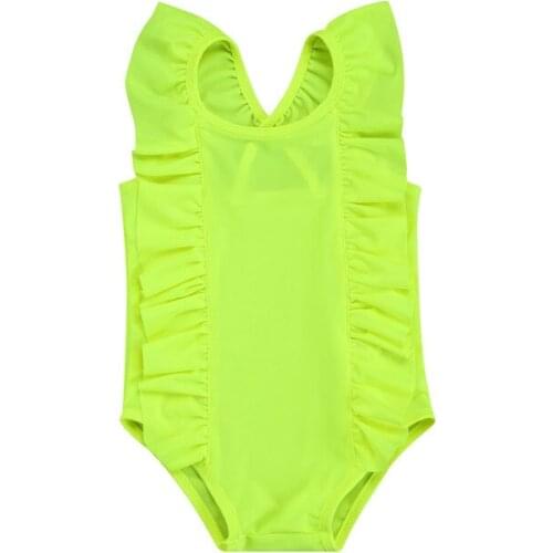 2021 Infant Girl Ruffle Swimsuit Simple Style Solid Color High Waist Swimwear Summer Beach Wear Child Bathing Suits