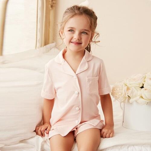 2 Color Summer Girl‘s Turndown Collar Pajama Sets.Toddler Kids Shorts Sleeve Pyjamas Set.Girl Home Sleepwear.Children’s Clothing