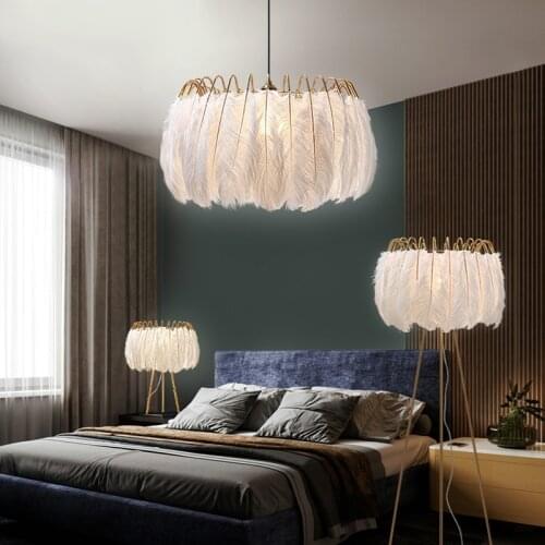 Feather bedroom chandelier simple creative warm romantic girl light luxury personality childrens room living room chandelier