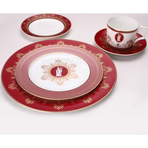 Fashion Red Color Dinnerware Sets Dishes And Plates Sets Tableware Bone China Dinnerware