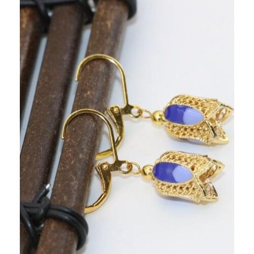 Fashion charms gold-color 9*12mm carved enamel cloisonne flower shape dangle earrings for women drop earring jewelry B2654