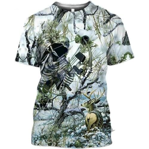 Mens 3D Deer Design Short Sleeve T-shirt Animal Printed Clothing Ladies Gun Short Sleeve Hunting Elk Polyester Material
