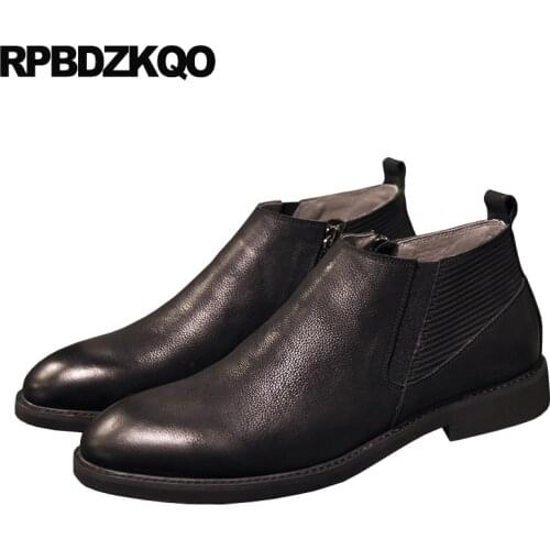 Winter shoes full grain leather genuine party fur brown booties comfortable 2019 mens zipper dress boots black short formal male