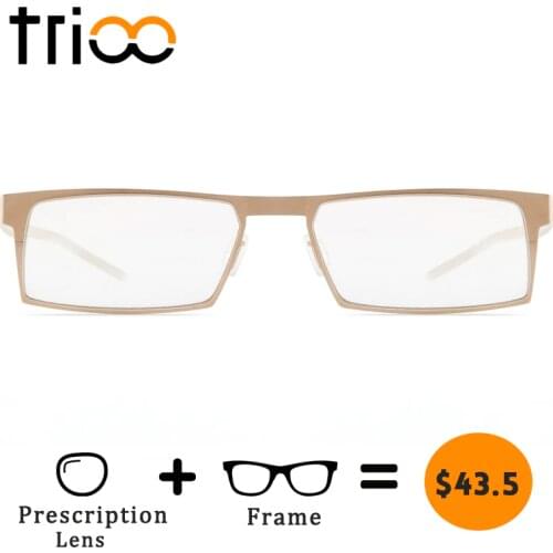 TRIOO Only 14 Gram Gold Alloy Glasses Men Contain Prescription Lens Eyeglasses Computer Clear Diopter Square Spectacles Graduate
