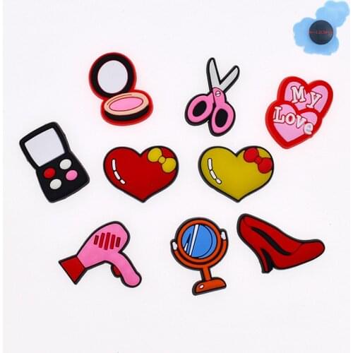 New Wholesale 50PCS Mix Scissors Heart Girls Shoes Charms PVC For Children Cute Shoe Accessories Party Presents