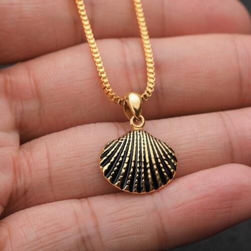 Fashion Shell Pendant Necklaces Stainless Steel Golden Box Chain Necklace For Women Fashion Jewelry The Best Christmas Gift