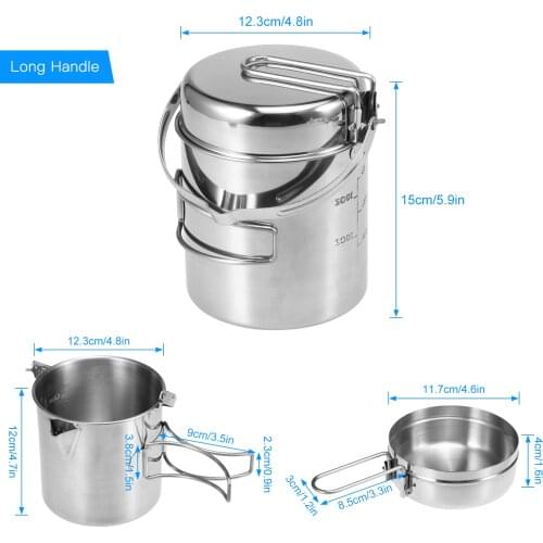 1L Camping Kettle Stainless Steel Cooking Kettle Camping Pot Portable Outdoor Camping Backpacking Pot with Foldable Handle