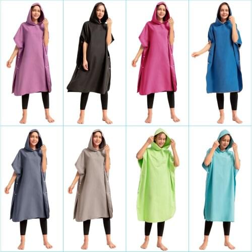 Microfiber Poncho Towel Surf Beach Wetsuit Changing Bath Robe with Hood Watersports Activities Adults Men Women