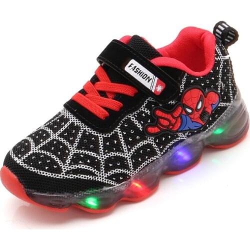 Hot Spiderman Kids Boys Sports Sneakers Children Glowing Kids Shoe Chaussure Enfant Girls Shoe With LED light Size 21-30