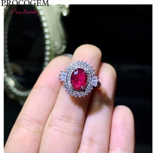 Procogem 2.2ct fancy Natural Ruby Ring for Women Real Red gems Fine jewelry best gifts 925 Sterling Silver with Certificate #726